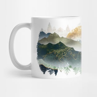 The green gold mountains by sunset Mug